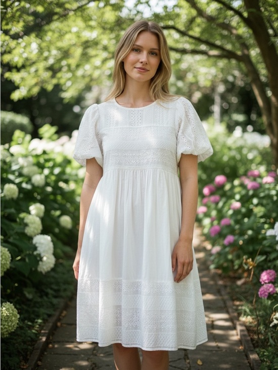 Beryl Dresses & Skirts - White Puff Sleeve Midi Dress